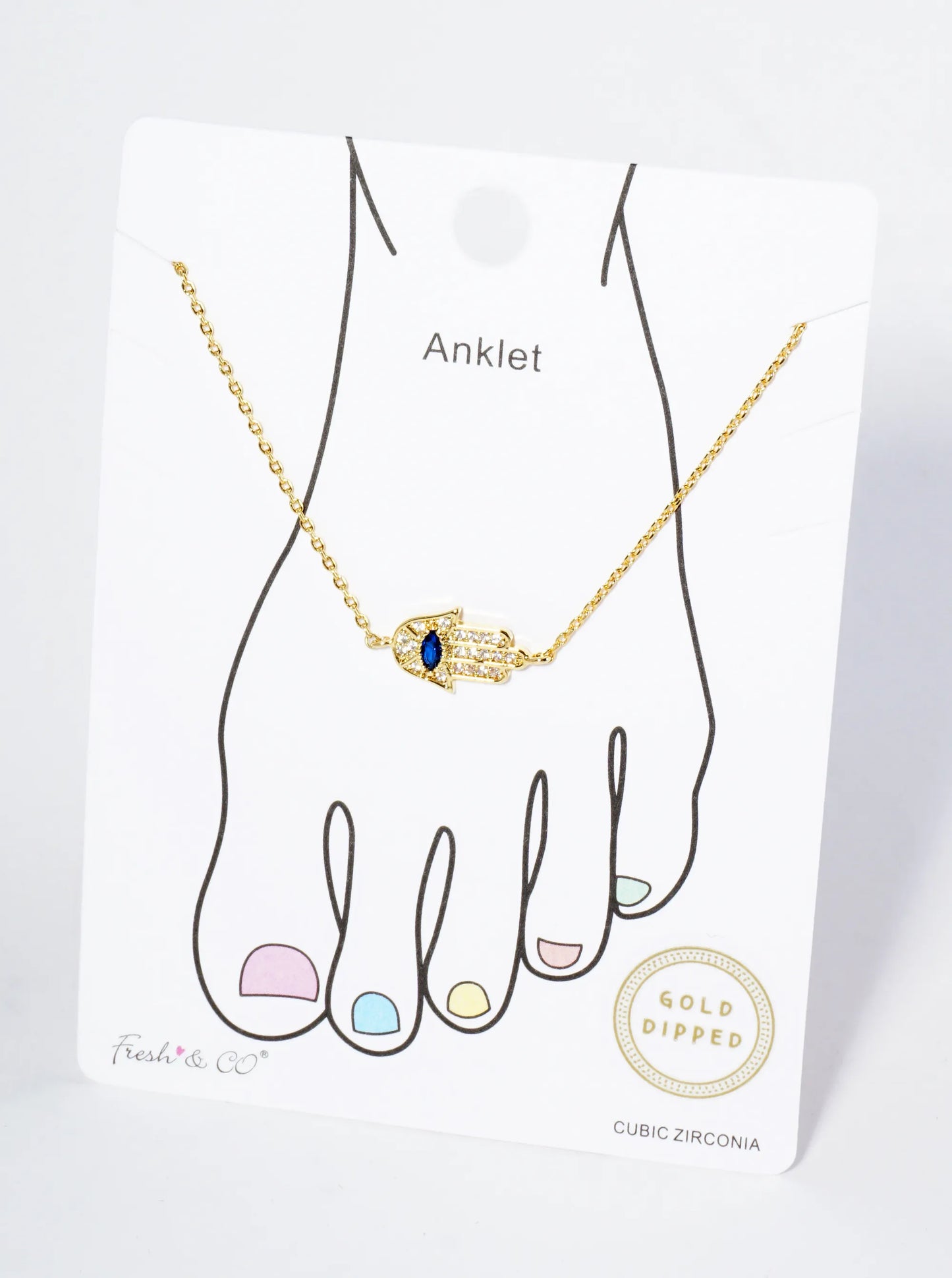 18K Gold Dipped Pave Set Cubic Zirconia Hamsa Chain Anklet