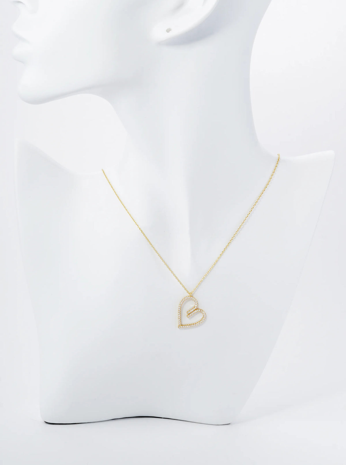 18K Gold Dipped Pave Set Cubic Zirconia Heart Pendant Necklace