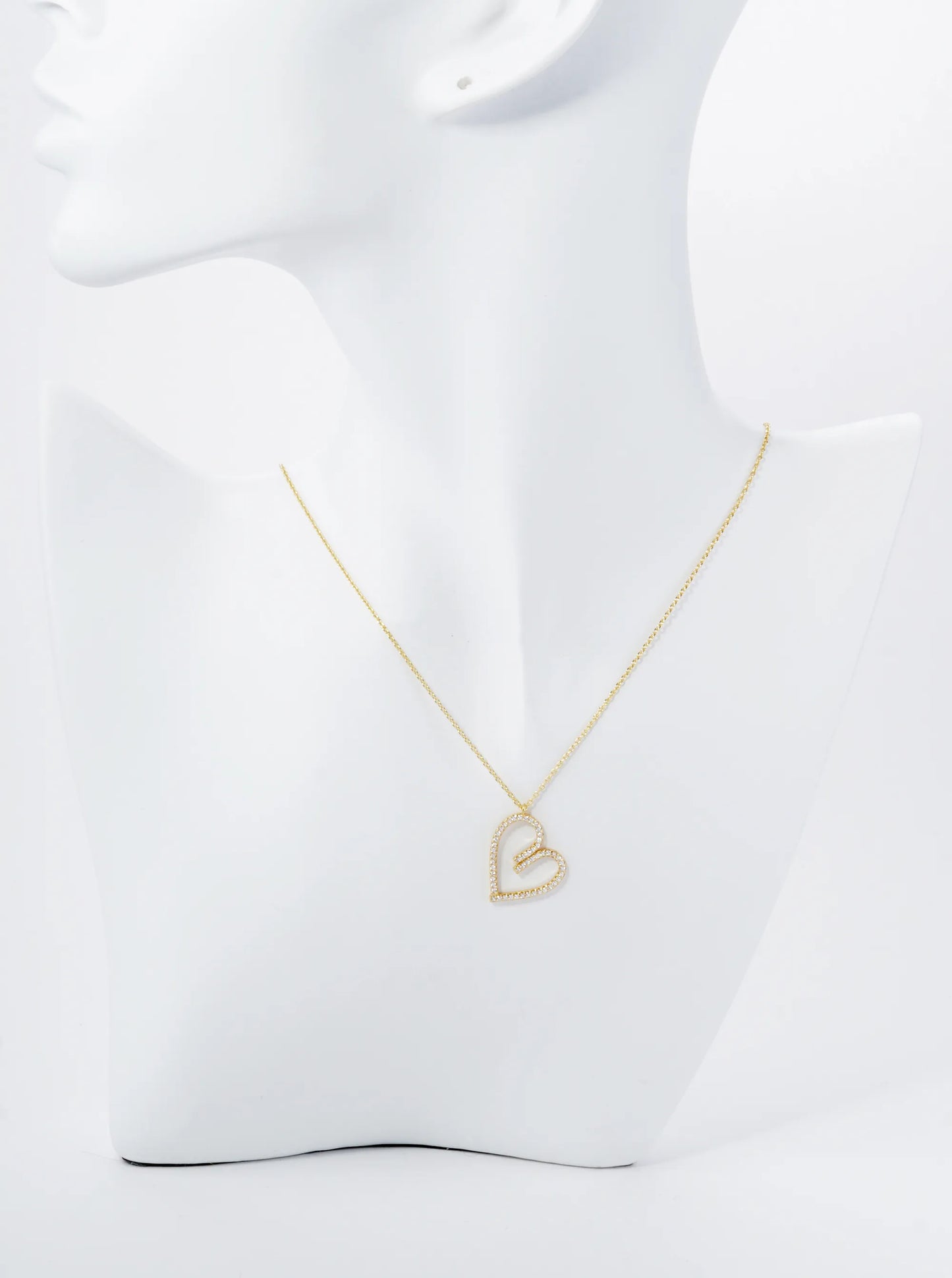 18K Gold Dipped Pave Set Cubic Zirconia Heart Pendant Necklace