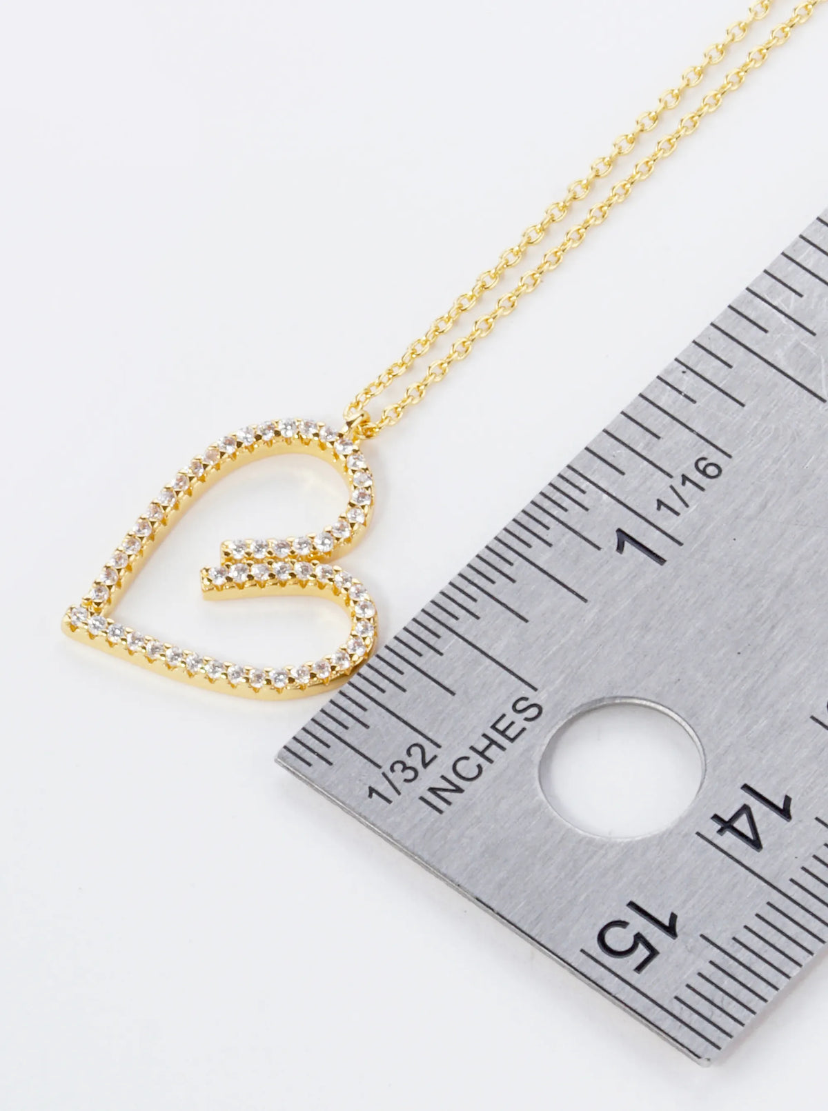 18K Gold Dipped Pave Set Cubic Zirconia Heart Pendant Necklace