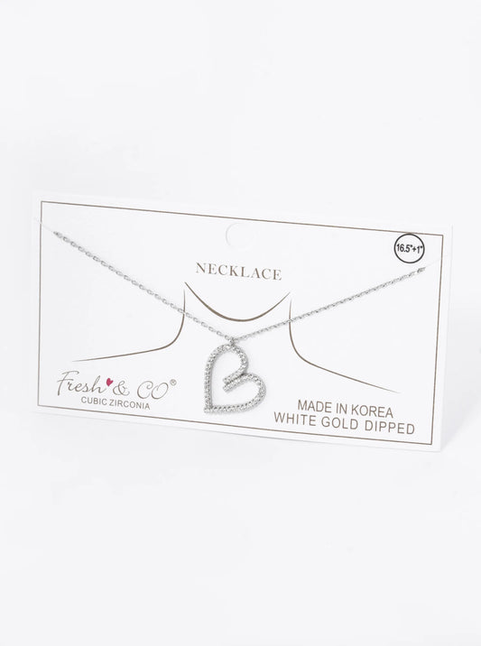 18K Gold Dipped Pave Set Cubic Zirconia Heart Pendant Necklace