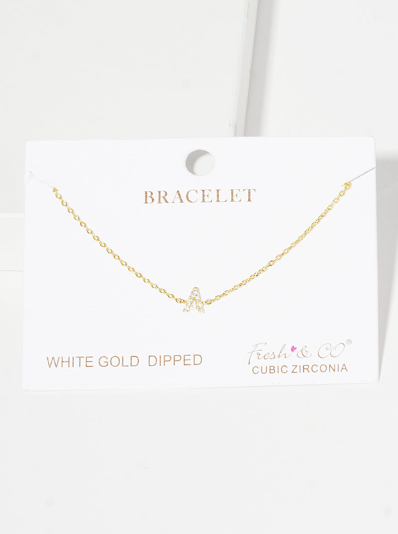 18K Gold Dipped Pave Set Cubic Zirconia Initial Bracelet
