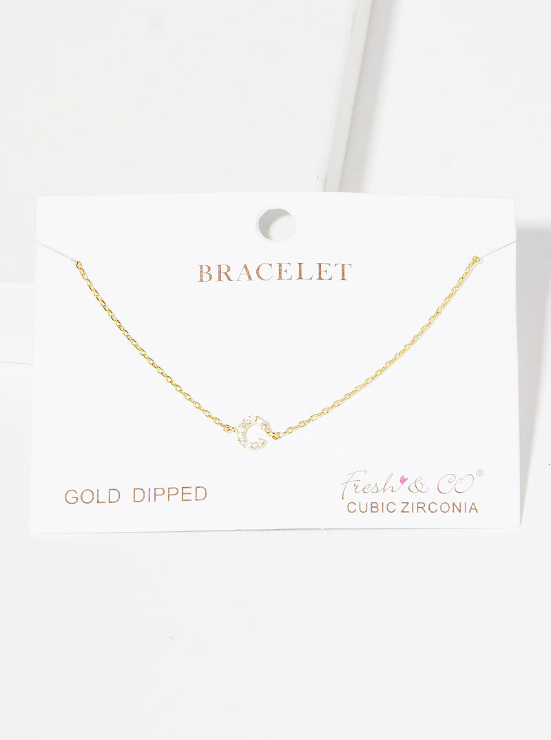 18K Gold Dipped Pave Set Cubic Zirconia Initial Bracelet