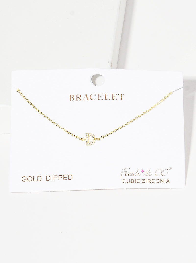18K Gold Dipped Pave Set Cubic Zirconia Initial Bracelet