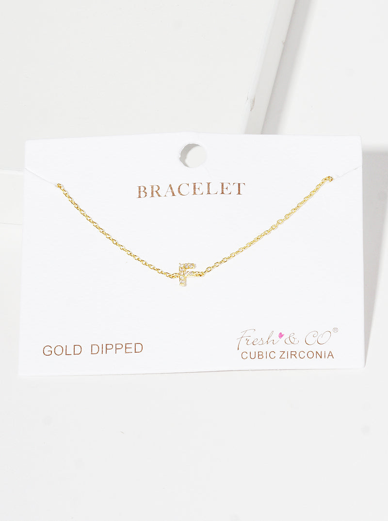 18K Gold Dipped Pave Set Cubic Zirconia Initial Bracelet