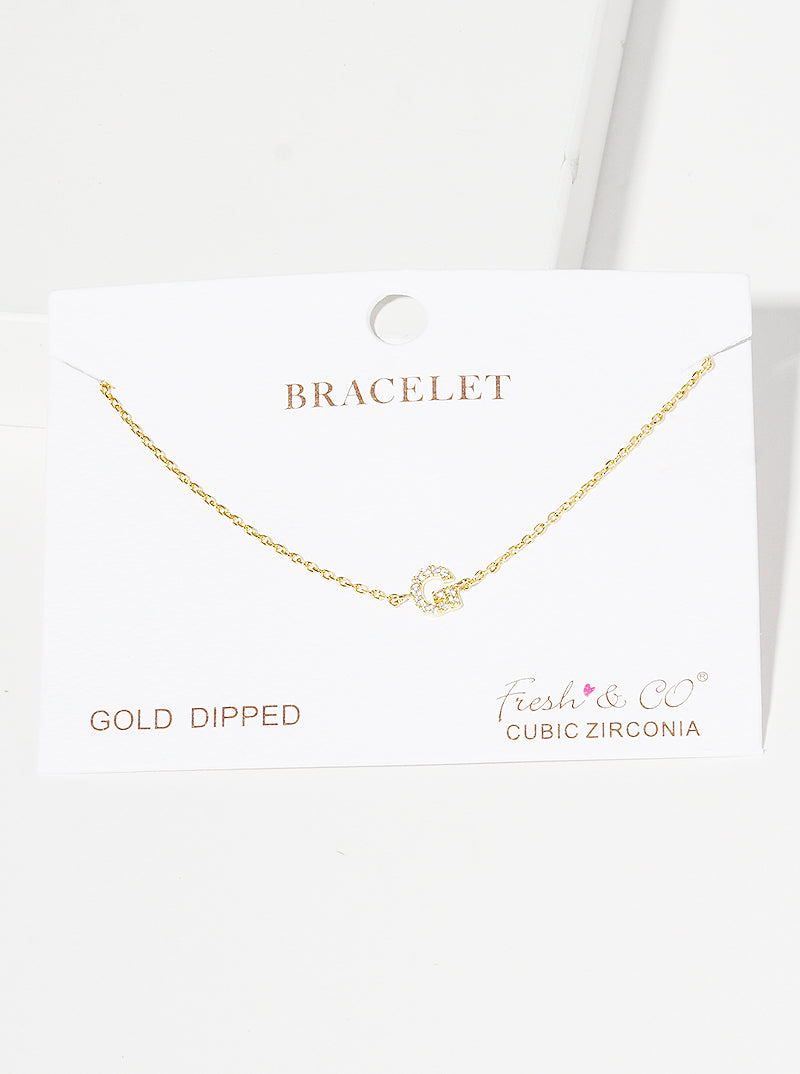 18K Gold Dipped Pave Set Cubic Zirconia Initial Bracelet