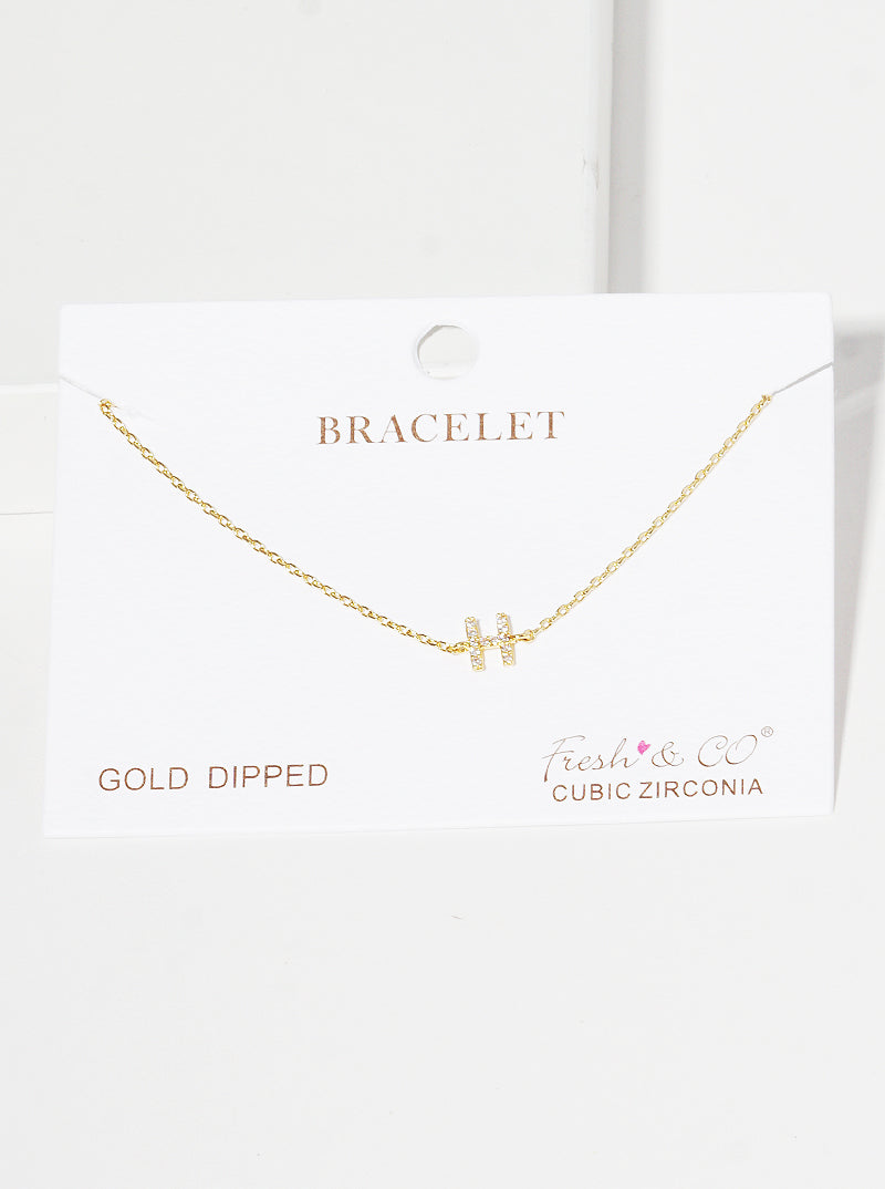 18K Gold Dipped Pave Set Cubic Zirconia Initial Bracelet
