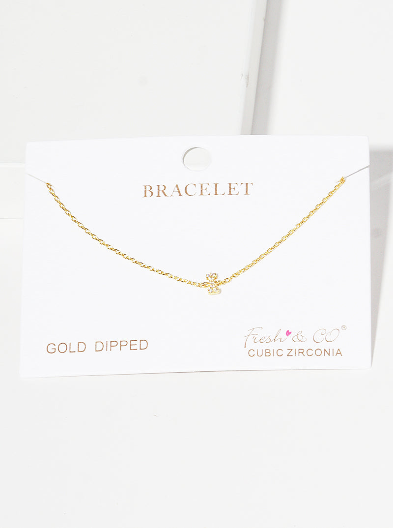 18K Gold Dipped Pave Set Cubic Zirconia Initial Bracelet