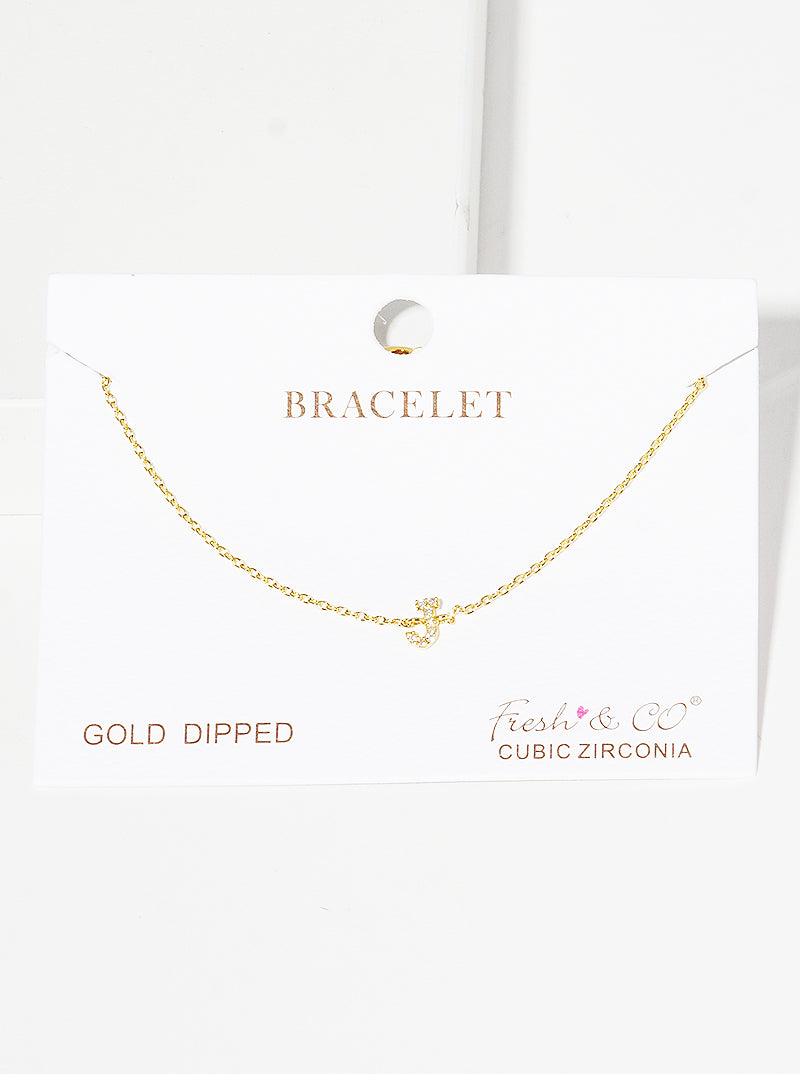 18K Gold Dipped Pave Set Cubic Zirconia Initial Bracelet