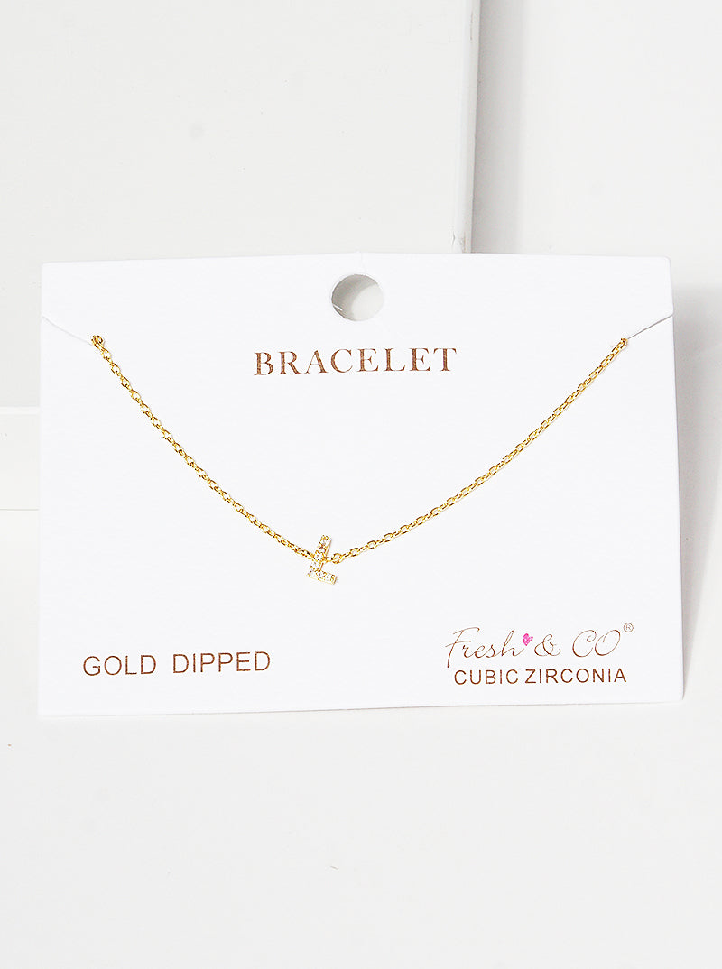 18K Gold Dipped Pave Set Cubic Zirconia Initial Bracelet