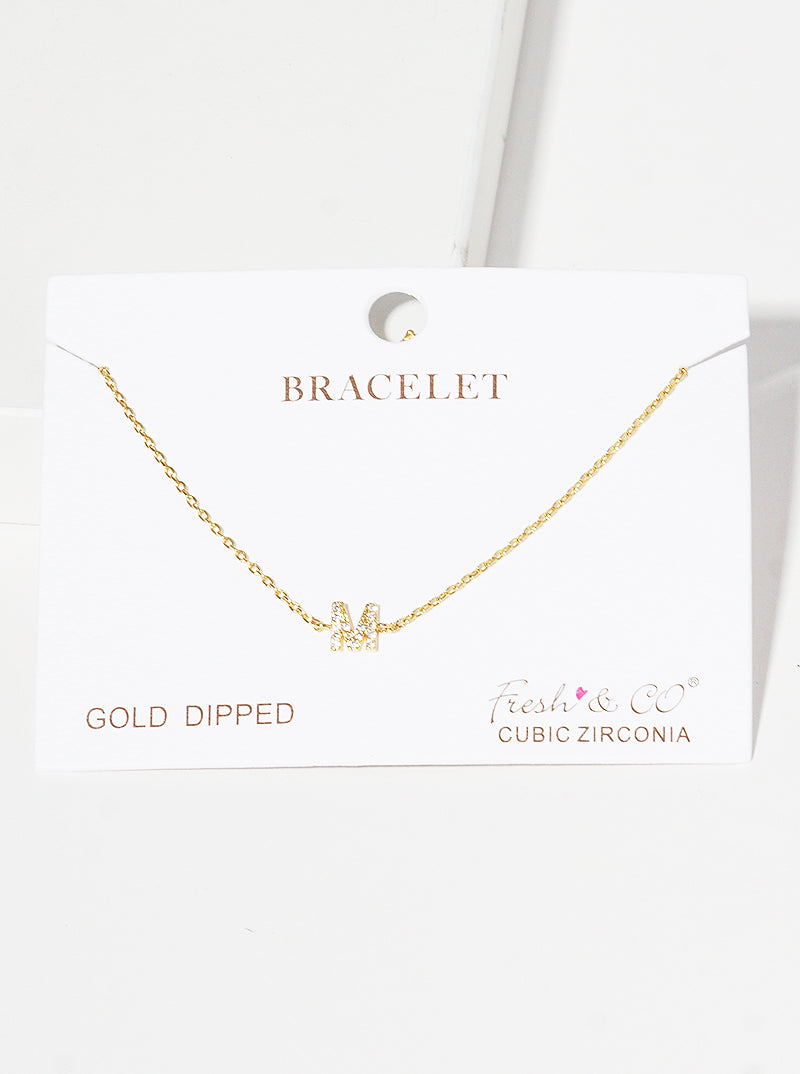 18K Gold Dipped Pave Set Cubic Zirconia Initial Bracelet