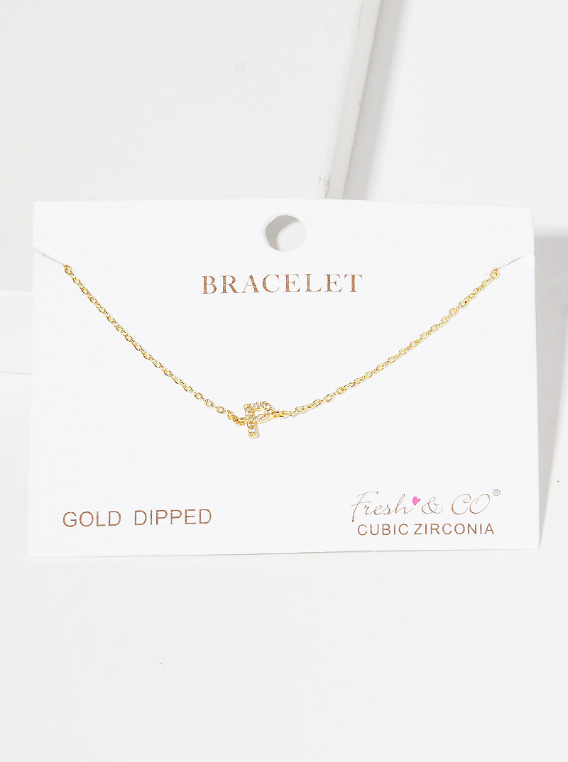 18K Gold Dipped Pave Set Cubic Zirconia Initial Bracelet