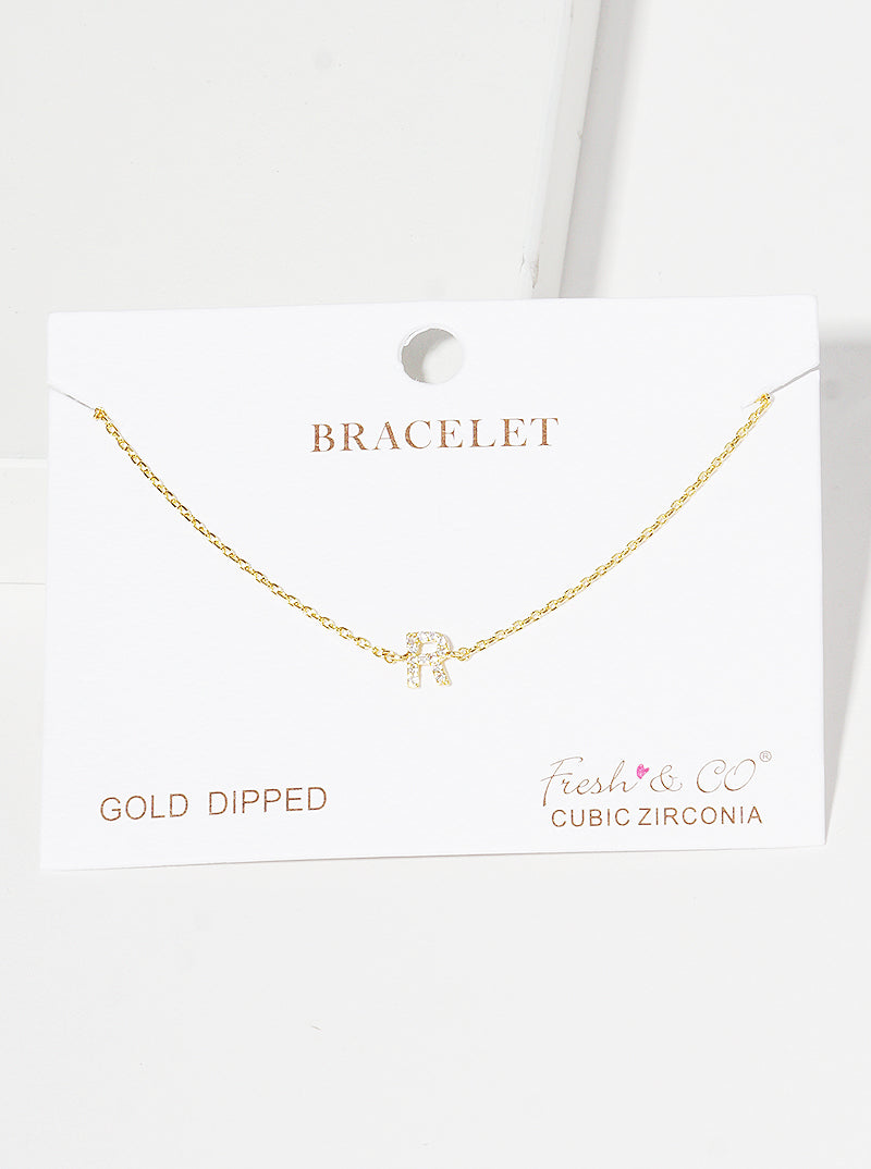 18K Gold Dipped Pave Set Cubic Zirconia Initial Bracelet