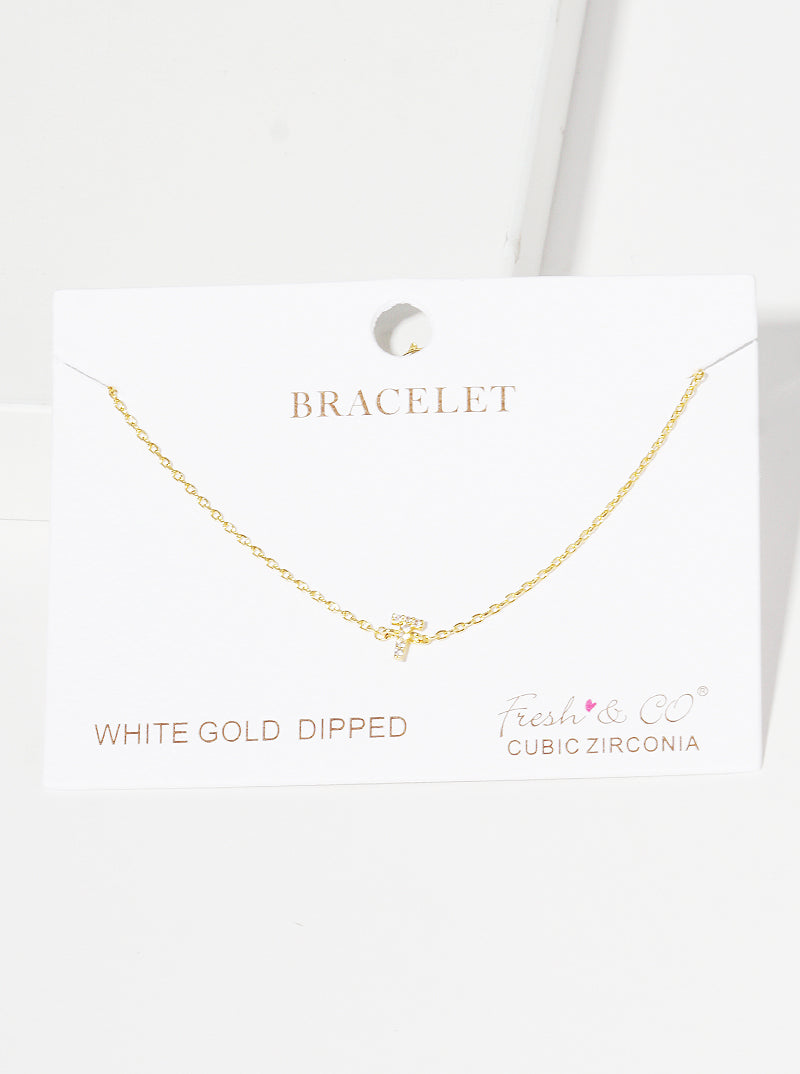 18K Gold Dipped Pave Set Cubic Zirconia Initial Bracelet
