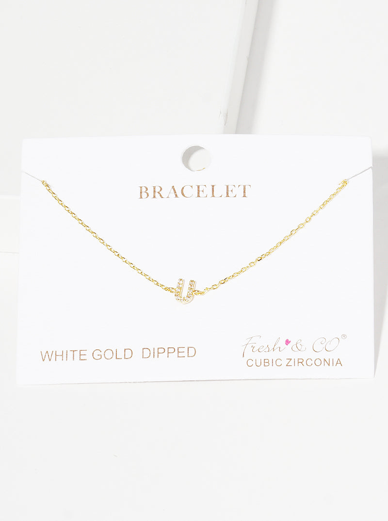 18K Gold Dipped Pave Set Cubic Zirconia Initial Bracelet