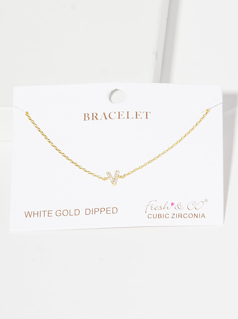 18K Gold Dipped Pave Set Cubic Zirconia Initial Bracelet