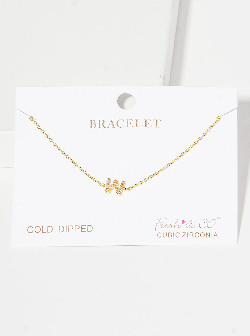18K Gold Dipped Pave Set Cubic Zirconia Initial Bracelet