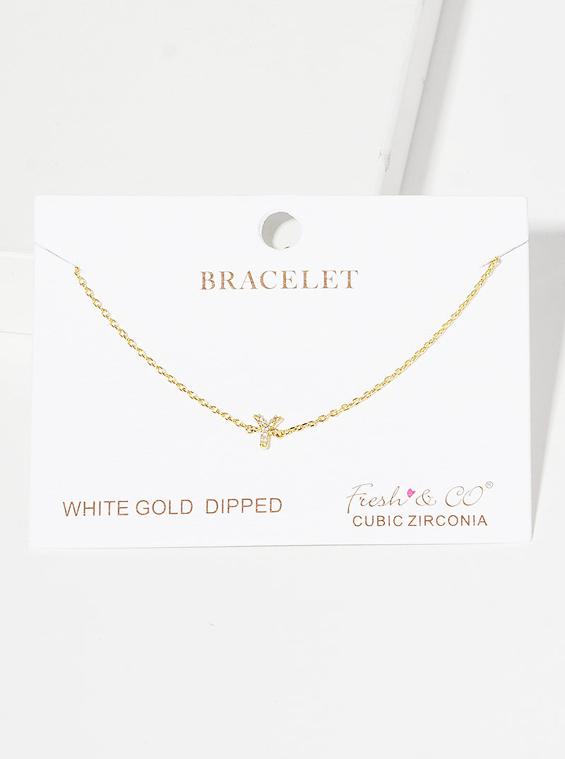 18K Gold Dipped Pave Set Cubic Zirconia Initial Bracelet