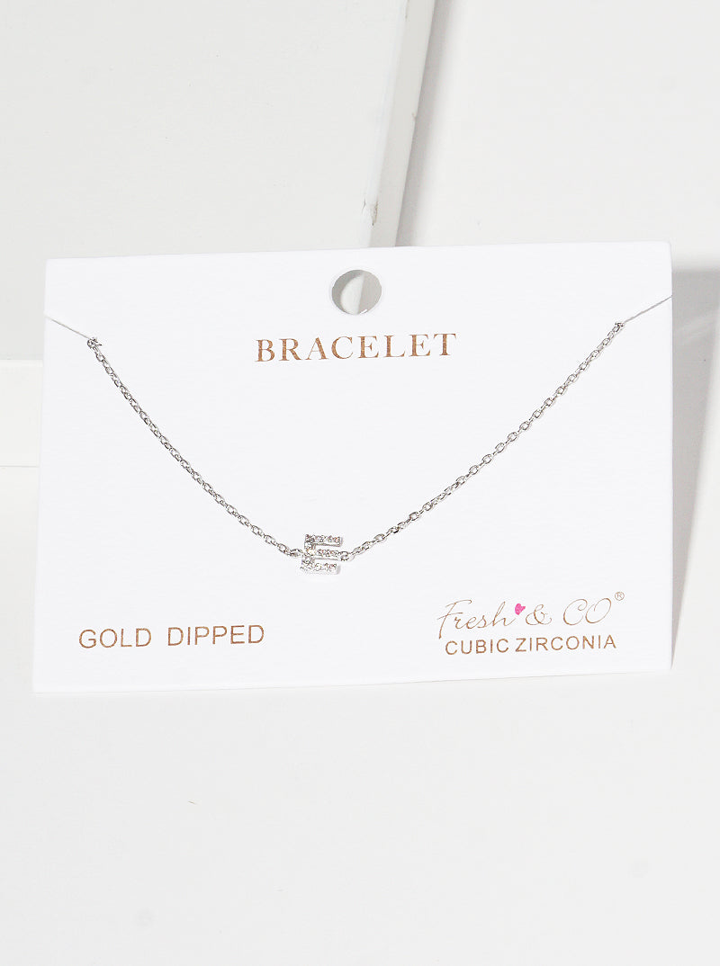 18K Gold Dipped Pave Set Cubic Zirconia Initial Bracelet