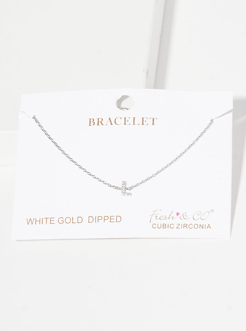 18K Gold Dipped Pave Set Cubic Zirconia Initial Bracelet