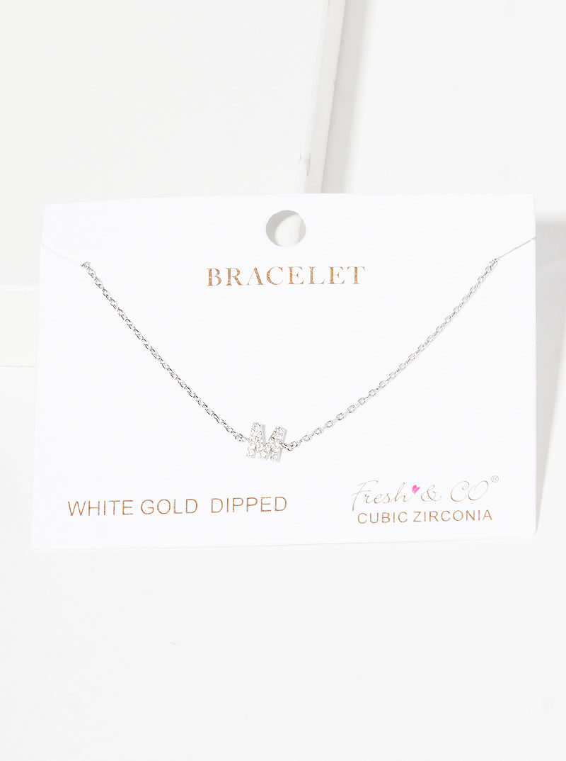18K Gold Dipped Pave Set Cubic Zirconia Initial Bracelet