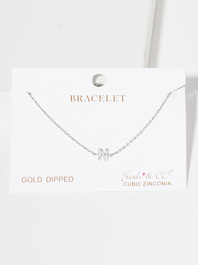18K Gold Dipped Pave Set Cubic Zirconia Initial Bracelet