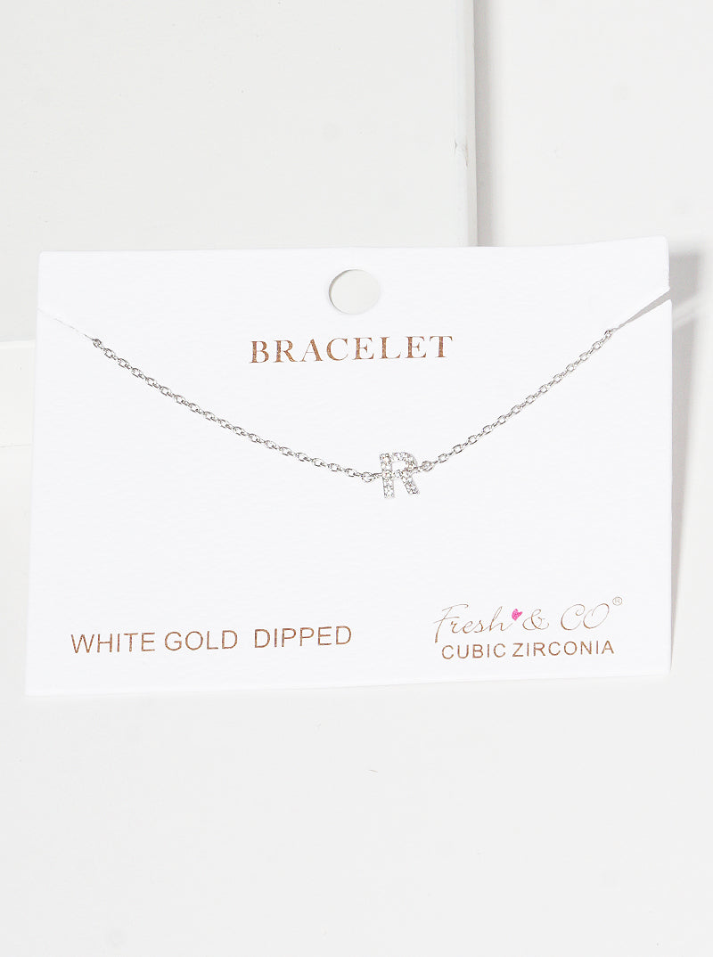 18K Gold Dipped Pave Set Cubic Zirconia Initial Bracelet