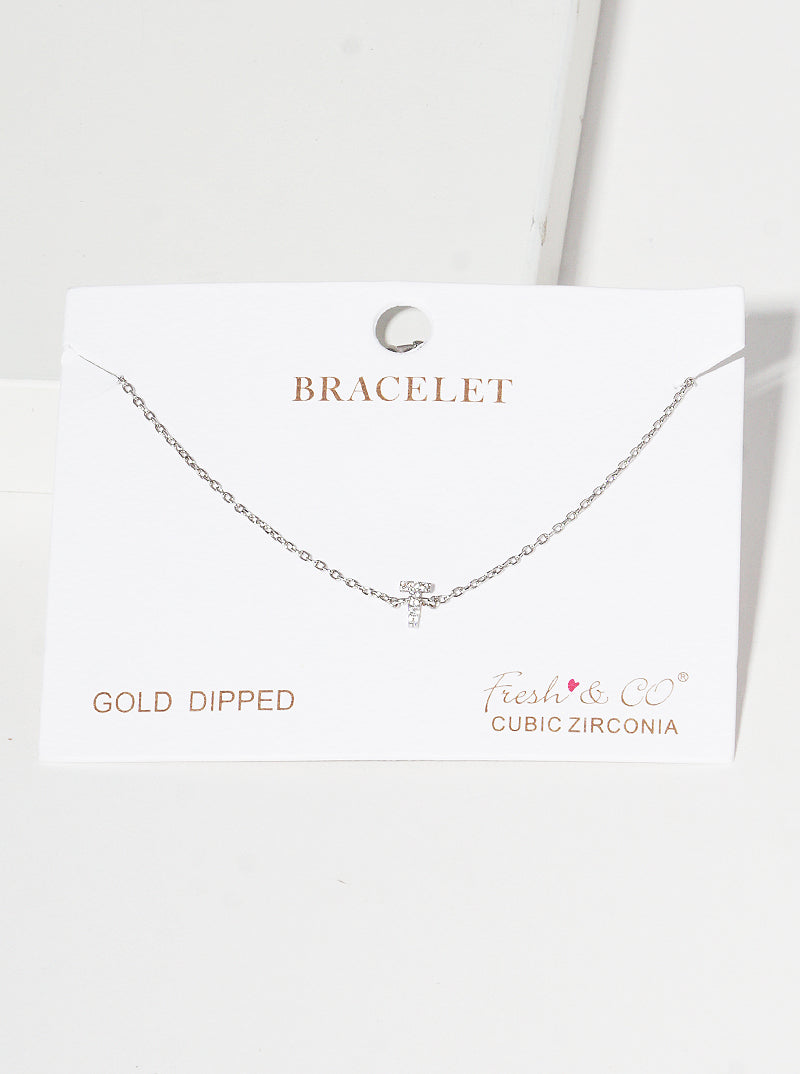 18K Gold Dipped Pave Set Cubic Zirconia Initial Bracelet