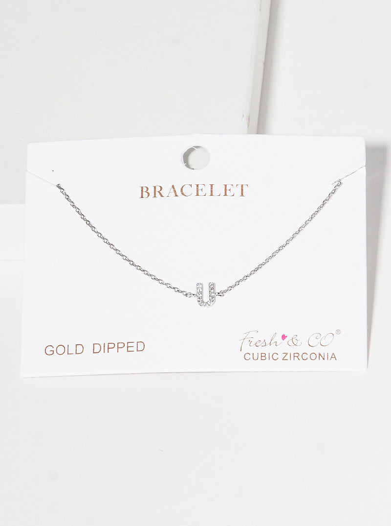 18K Gold Dipped Pave Set Cubic Zirconia Initial Bracelet
