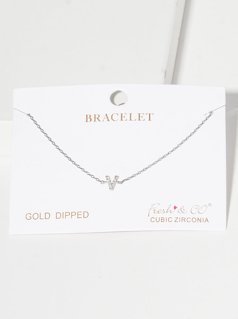 18K Gold Dipped Pave Set Cubic Zirconia Initial Bracelet