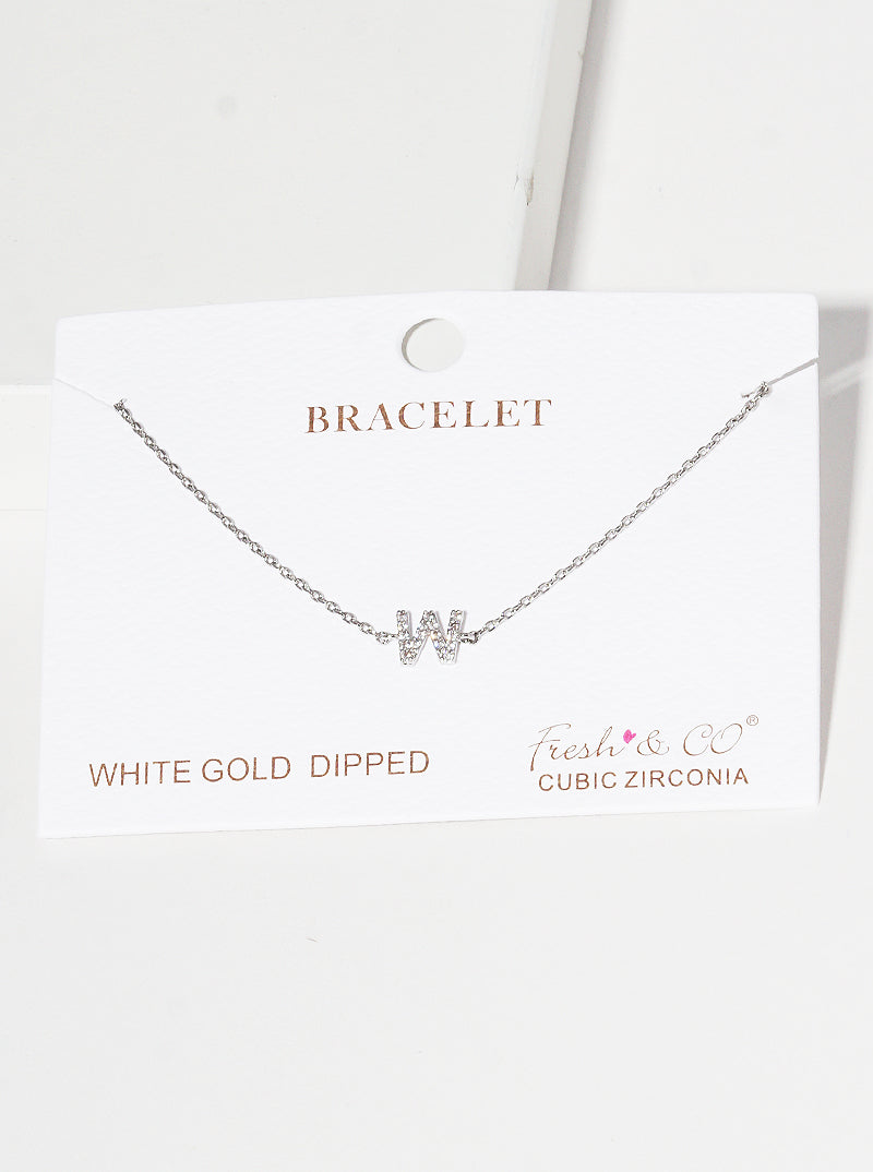 18K Gold Dipped Pave Set Cubic Zirconia Initial Bracelet