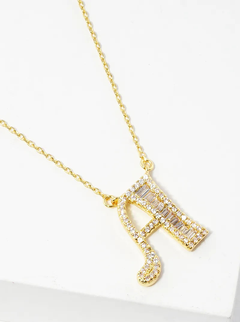18K Gold Dipped Pave Set Cubic Zirconia Letter Pendant Initial Necklace