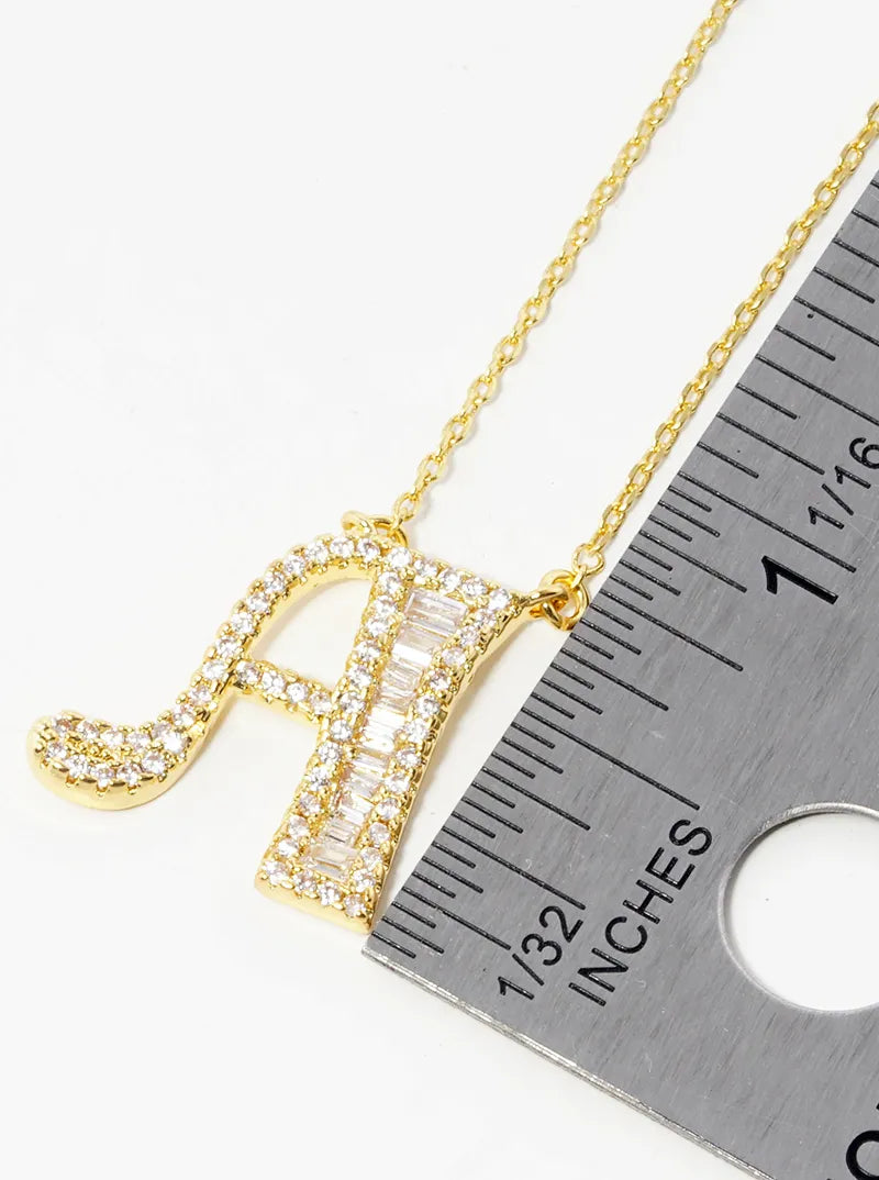 18K Gold Dipped Pave Set Cubic Zirconia Letter Pendant Initial Necklace