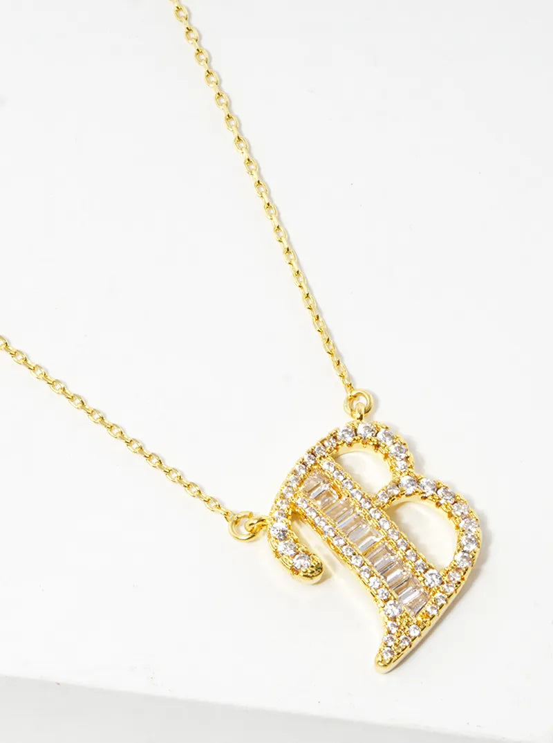 18K Gold Dipped Pave Set Cubic Zirconia Letter Pendant Initial Necklace