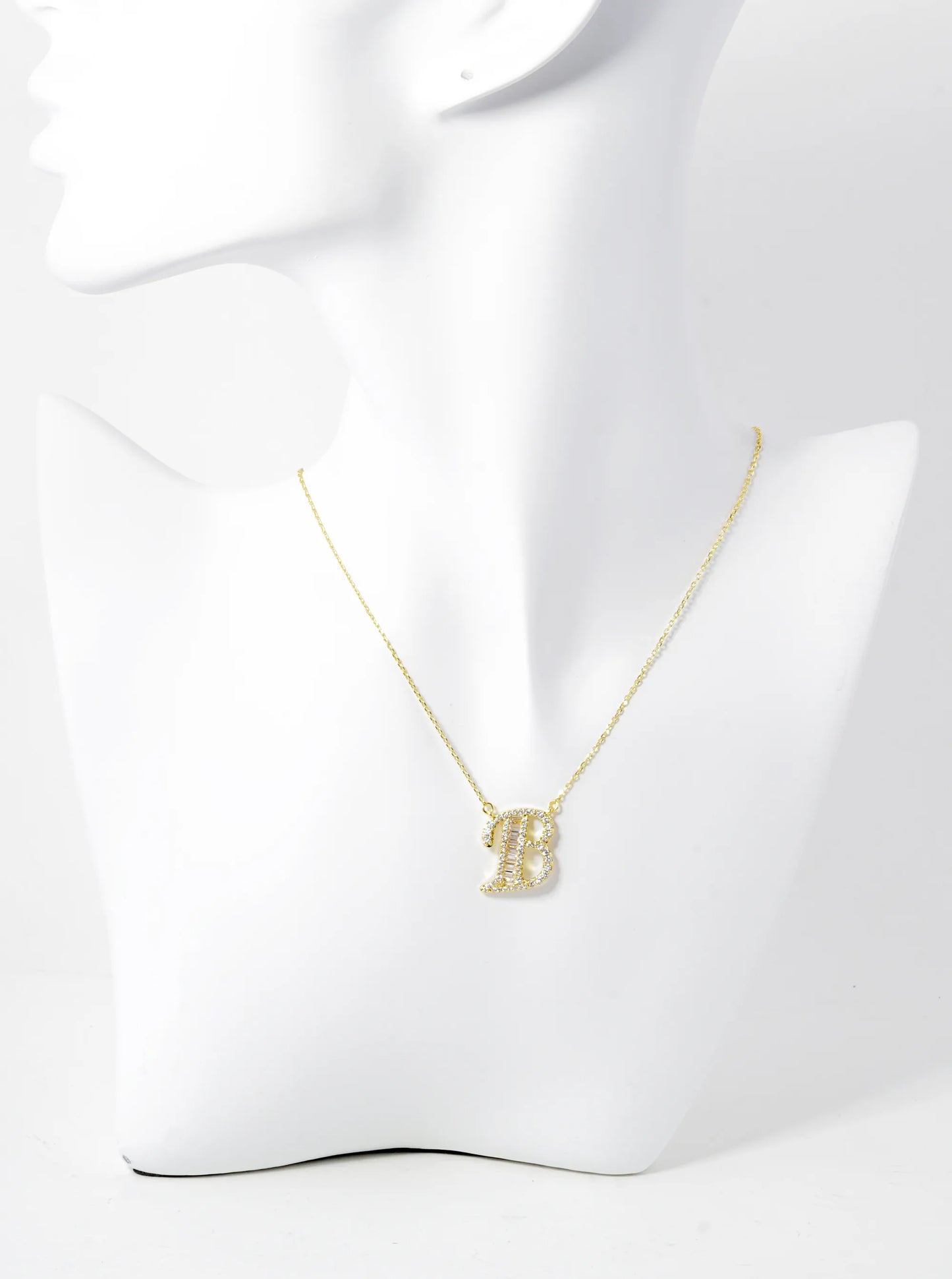 18K Gold Dipped Pave Set Cubic Zirconia Letter Pendant Initial Necklace