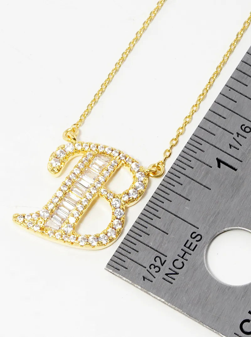 18K Gold Dipped Pave Set Cubic Zirconia Letter Pendant Initial Necklace