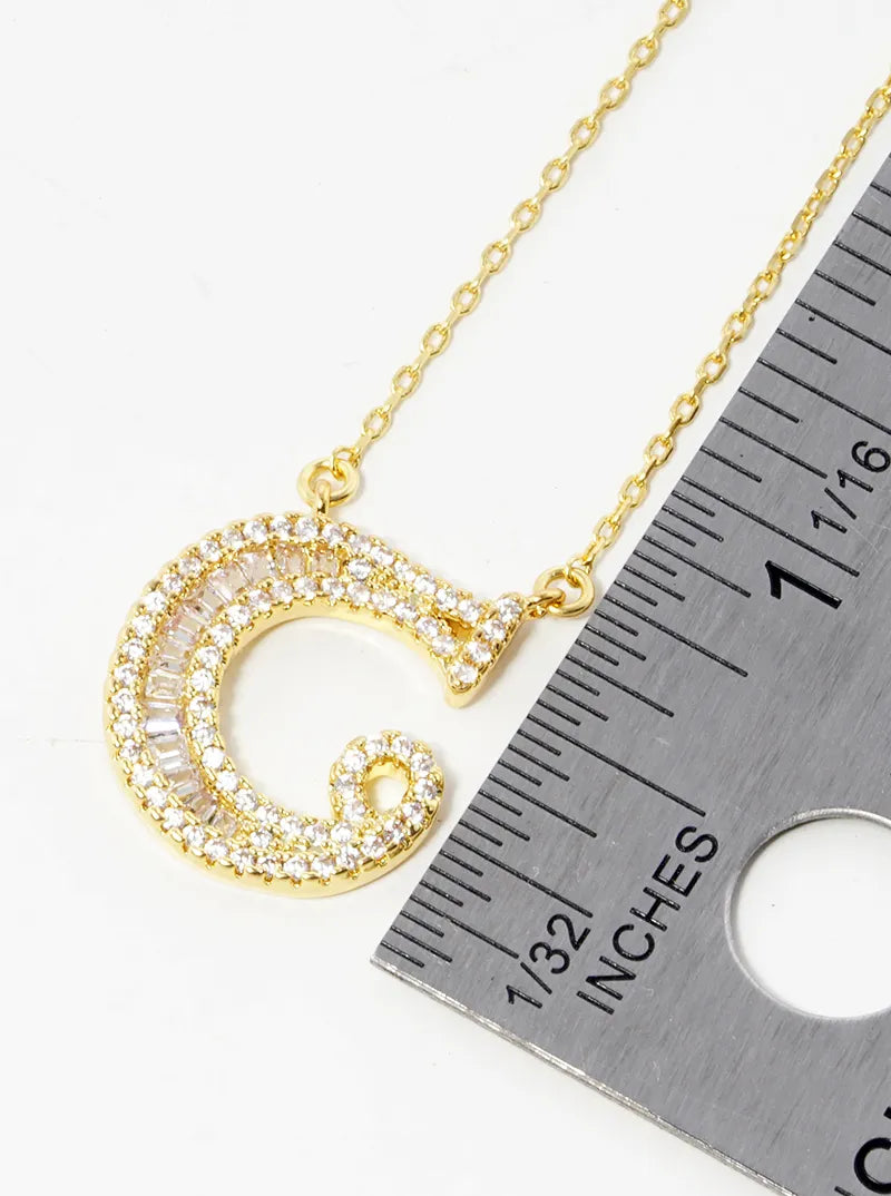 18K Gold Dipped Pave Set Cubic Zirconia Letter Pendant Initial Necklace