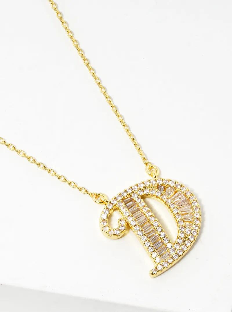 18K Gold Dipped Pave Set Cubic Zirconia Letter Pendant Initial Necklace