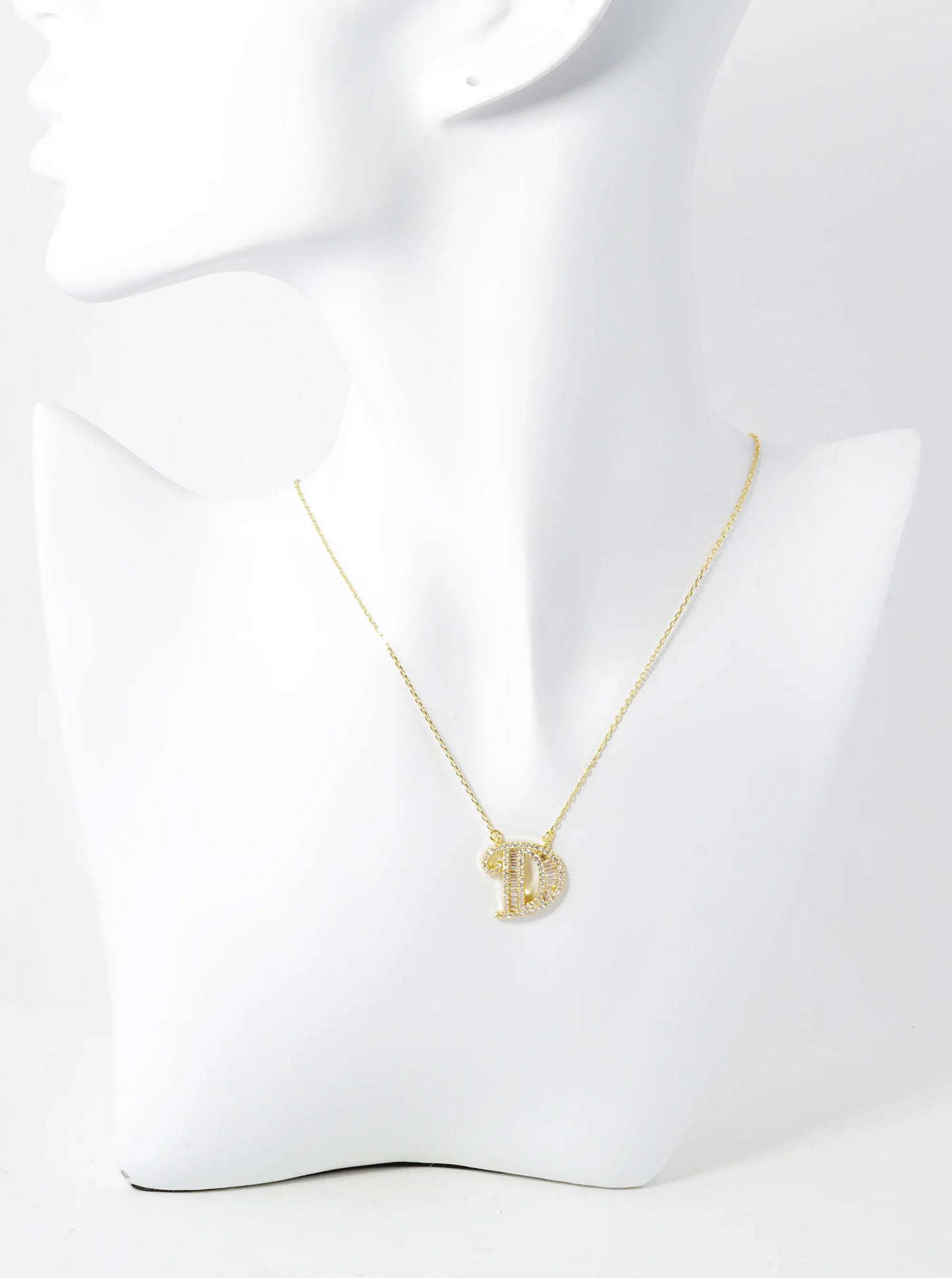 18K Gold Dipped Pave Set Cubic Zirconia Letter Pendant Initial Necklace