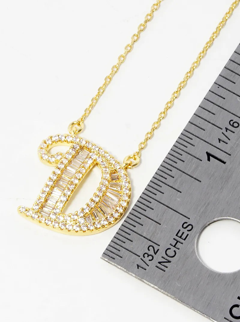 18K Gold Dipped Pave Set Cubic Zirconia Letter Pendant Initial Necklace