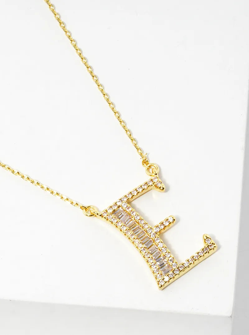 18K Gold Dipped Pave Set Cubic Zirconia Letter Pendant Initial Necklace