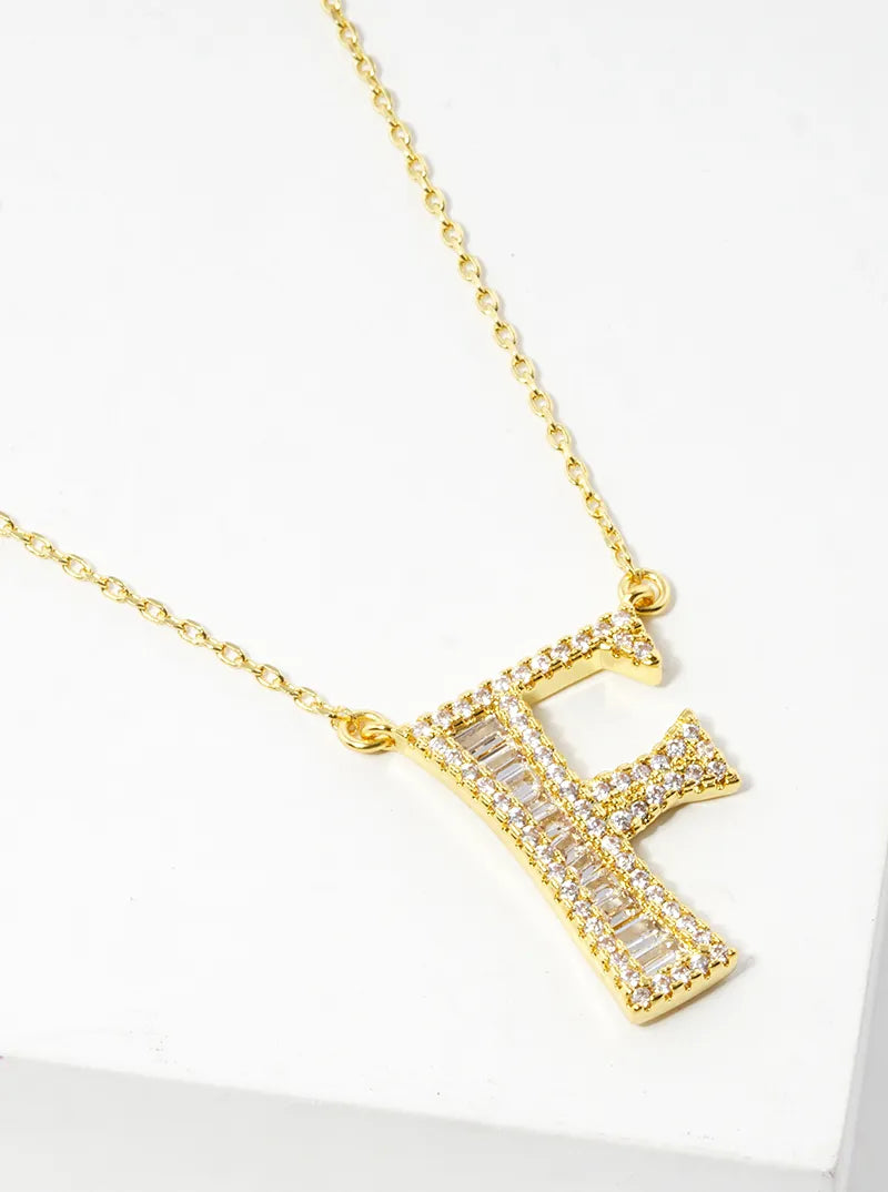 18K Gold Dipped Pave Set Cubic Zirconia Letter Pendant Initial Necklace
