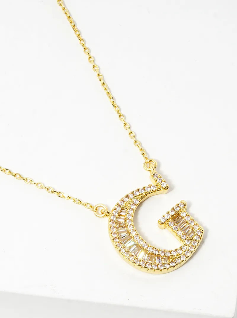18K Gold Dipped Pave Set Cubic Zirconia Letter Pendant Initial Necklace