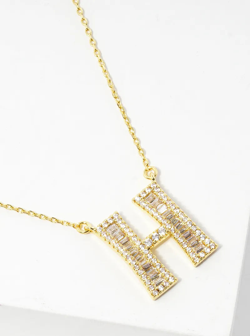 18K Gold Dipped Pave Set Cubic Zirconia Letter Pendant Initial Necklace