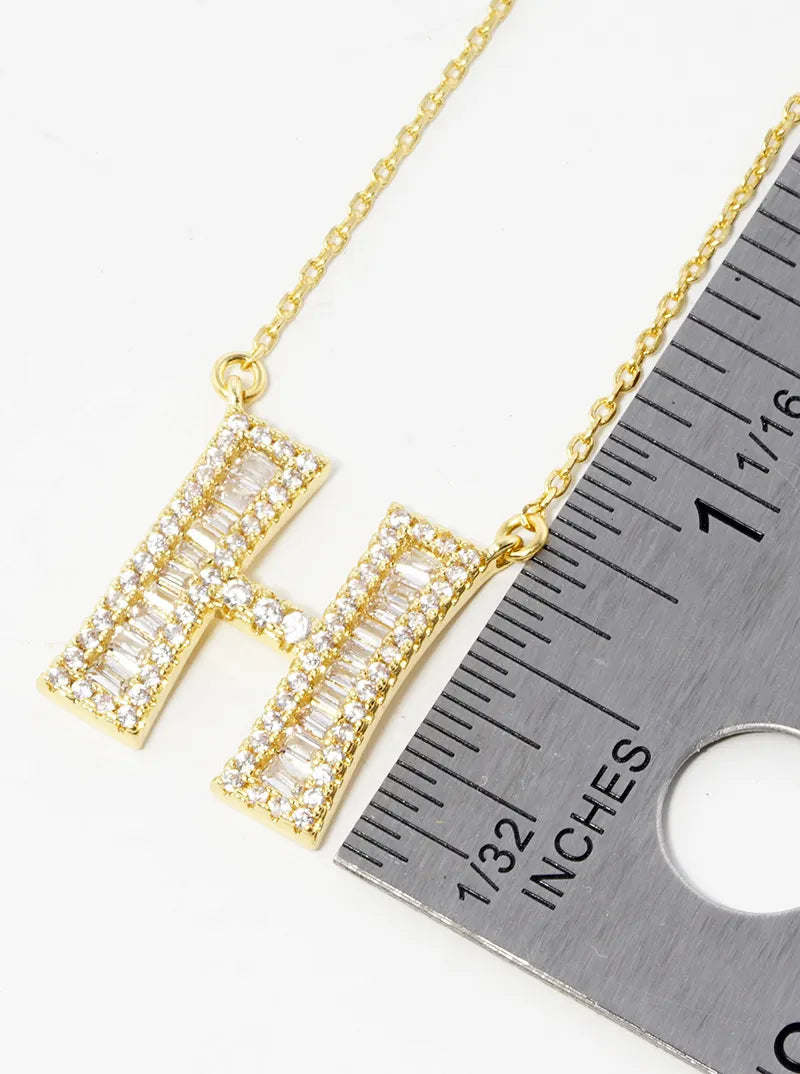 18K Gold Dipped Pave Set Cubic Zirconia Letter Pendant Initial Necklace