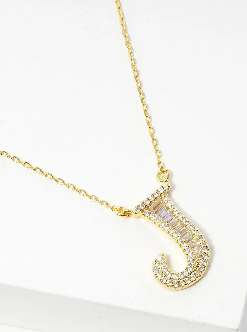 18K Gold Dipped Pave Set Cubic Zirconia Letter Pendant Initial Necklace