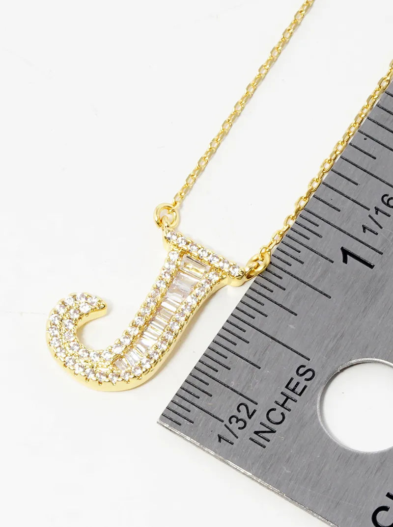 18K Gold Dipped Pave Set Cubic Zirconia Letter Pendant Initial Necklace