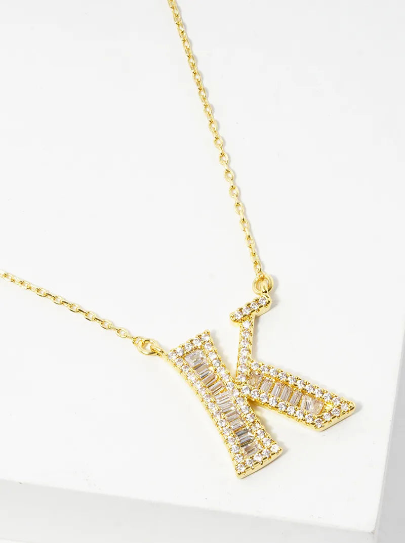 18K Gold Dipped Pave Set Cubic Zirconia Letter Pendant Initial Necklace