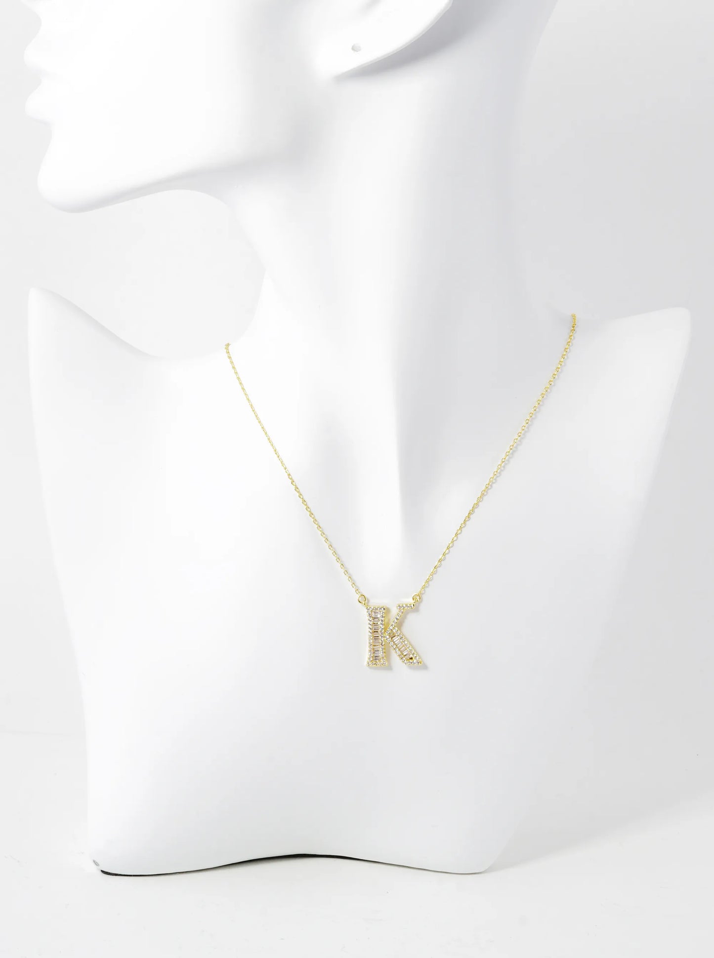 18K Gold Dipped Pave Set Cubic Zirconia Letter Pendant Initial Necklace