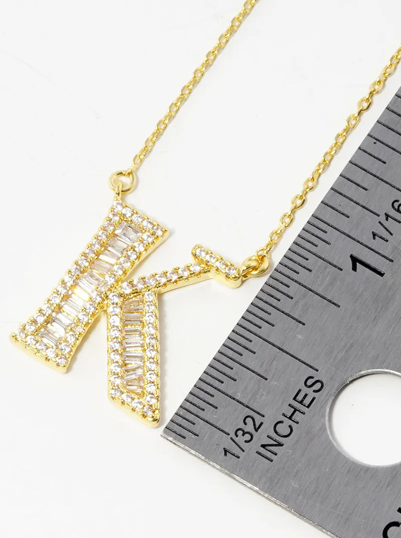 18K Gold Dipped Pave Set Cubic Zirconia Letter Pendant Initial Necklace
